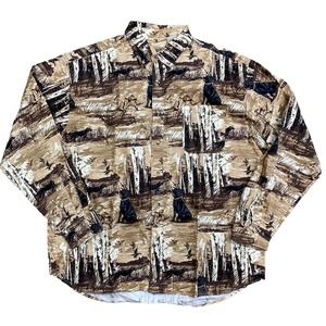 Flannel Cotton Hunting Dogs Print Shirt Men's